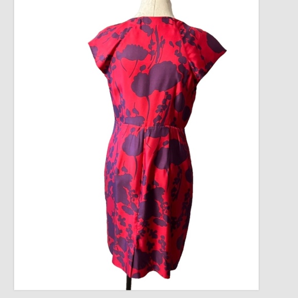 BODEN Dress Red Purple 6 R Short Sleeve Washable Silk Sheath Side Zip - Picture 2 of 7